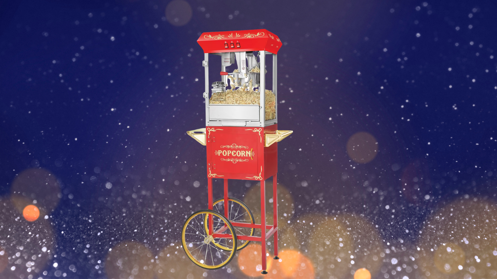 Skapa doften och känslan av biokväll på festen med en klassisk popcornmaskin. Maskinen gör det enkelt att servera nygräddade popcorn som uppskattas av både barn och vuxna. Perfekt till kalas, företagsevent och temafester. Ett roligt inslag som ger både smak och stämning till evenemanget.